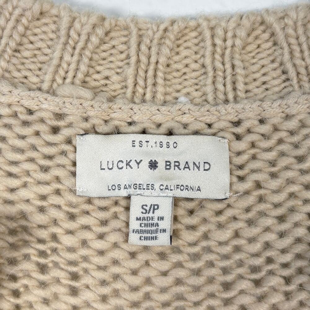 Lucky Brand Cream Open Front Chunky Diamond Knit Bobble Cardigan Sweater - Picture 8 of 9